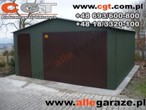 Garaż blaszany 5x5 RAL 6020 zielony dwuspadowy brama uchylna