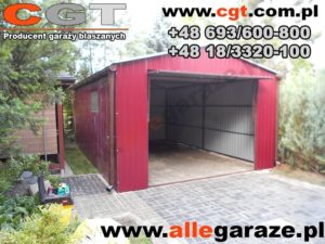 Garaż blaszany 4x6 dwuspadowy RAL 3009 czerwony brama uchylna