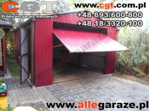 Garaż blaszany 4x6 dwuspadowy RAL 3009 czerwony brama uchylna